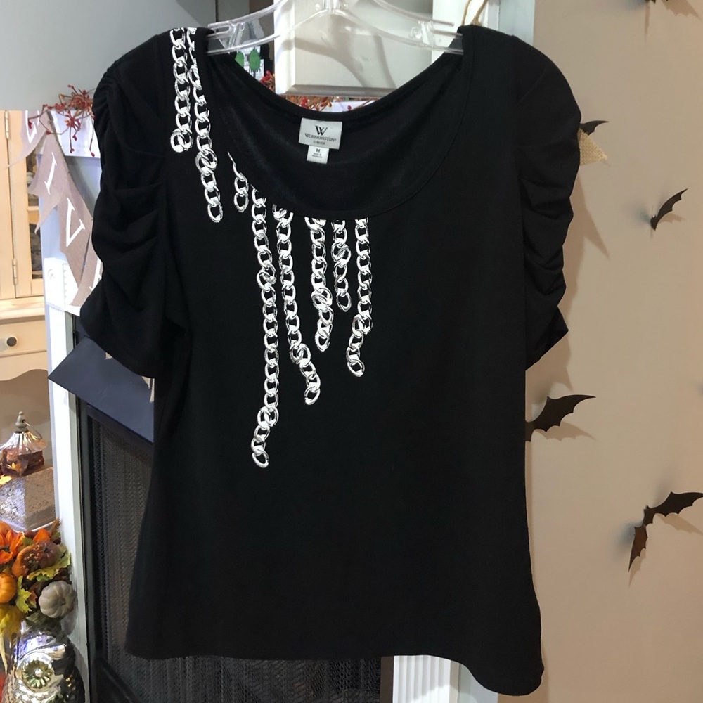 Worthington Stretch Scrunch Sleeve Top Blouse